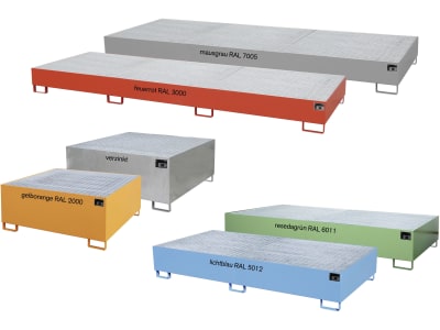 BAUER® SÜDLOHN Auffangwanne "AW 1000" für Kleingebinde, 60/200 l-Fässer, IBC-Container, Stahlblech, lackiert bzw. feuerverzinkt BAUER® SÜDLOHN Auffangwanne "AW 1000" für Kleingebinde, 60/200 l-Fässer, IBC-Container, Stahlblech, lackiert bzw. feuerverzinkt