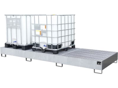 BAUER® SÜDLOHN Auffangwanne "AW 1000-3", für 3 x 1.000 l-IBC, feuerverzinkt, mit Gitterrost