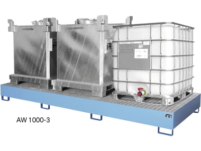 Bauer® Auffangwanne "AW 1000", für 1 x 1.000 l-IBC, lackiert, mausgrau (RAL 7005), mit Gitterrost