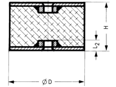 Gummi-Metall-Puffer Innengewinde beidseitig M 10, 70 x 45 mm