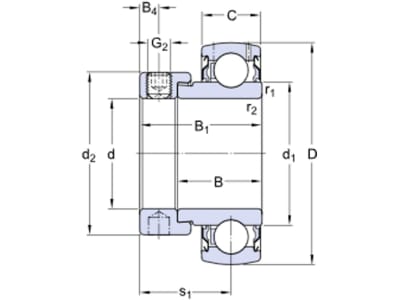 SKF Y-Lager 25,4 x 52 x 31 mm YET 205-100-2F Exzenterringbefestigung, zöllig, einseitig verbreiteter Innenring, beidseitig Dichtung und Schleuderscheibe