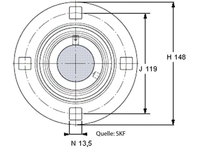 SKF Stahlblechgehäuse PF 80, rund, 4-Loch, für Y-Lager YET 208, YEL 208, YAT 208, YAR 208