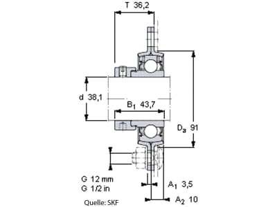 SKF Stahlblechgehäuse PF 80, rund, 4-Loch, für Y-Lager YET 208, YEL 208, YAT 208, YAR 208