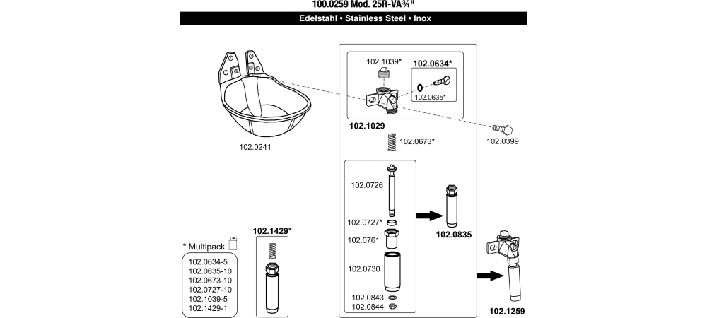 SUEVIA Tränkebecken Mod. 25R-VA 3/4" Explo-Zeichnung