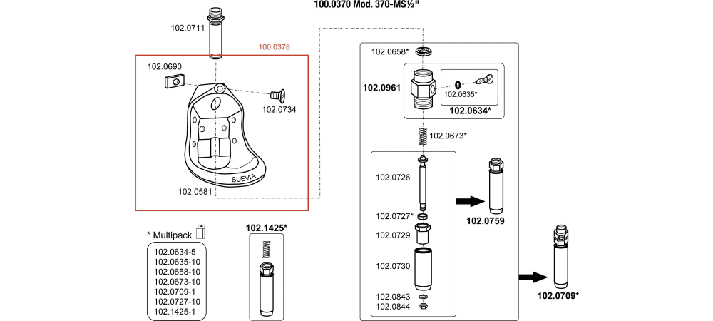 SUEVIA Tränkebecken Mod. 370-MS 1/2" Explo-Zeichnung