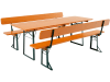 RUKU Bierzeltgarnitur 3-tlg., 220 cm, 75 cm breiter Tisch 1 Tisch + 2 Bänke mit Lehne  Kiefer lasiert 3-teilig