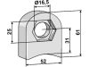 Industriehof® Halter 61 x 52 x 18 mm, Bohrung 16,5 mm, mit Sechkantansatz Sicma Schlegelmesser, 63-RM-917