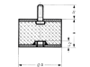 Gummi-Metall-Puffer Gewindebolzen und Innengewinde M 8, 40 x 30 mm