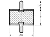 Gummi-Metall-Puffer Gewindebolzen beidseitig M 8, 30 x 30 mm