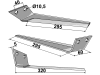 Industriehof® Köpfermesser rechts 320 x 60 x 5 mm, Abstand Bohrungen 40 mm für Kleine, 34-KLE-99L