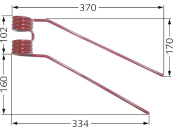 Kreiselheuerzinken rechts rot 370 x 262 x 9 mm für Deutz-Fahr Kreiselheuer KH 2 N, 4 N,6 N 