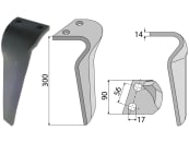Industriehof® Kreiseleggenzinken links/rechts 90 x 300 x 14 mm, Bohrung 17 mm für Becker, Carraro 