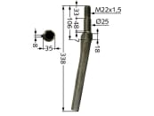 Industriehof® Kreiseleggenzinken links/rechts, 338 mm, M 22 x 1,5 für Seima, RH-31 