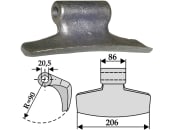 Industriehof® Hammerschlegel Arbeitsbreite 206 mm, Bohrung 20,5 mm, Einbaumaß 86 mm, für Mulcher: Herder, Schanzlin, Schots, Willibald, 63-WIL-51 