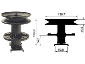 Messerspindel, Höhe bis Flansch 54 mm, Höhe bis Oberkante 165 mm für Bolens, Gutbrod, Hako, MC Culloch, Noma und Partner: 36'', 38", 43" und 45" bis Bj. 93 