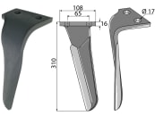 Industriehof® Kreiseleggenzinken rechts 108 x 310 x 16 mm, Bohrung 17 mm für Frandent, RH-129-R 