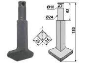 Industriehof® Rotorzinken links/rechts 180 x 25 x 25 mm, mit aufgeschweißter Verschleißzone, Bohrung 10 mm für Rau, RH90S 