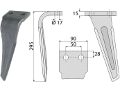 Industriehof® Kreiseleggenzinken rechts 90 x 295 x 15 mm, Bohrung 17 mm für Sicma, RH-114-R 