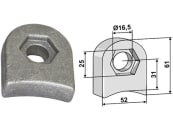 Industriehof® Halter 61 x 52 x 18 mm, Bohrung 16,5 mm, mit Sechkantansatz Sicma Schlegelmesser, 63-RM-917 