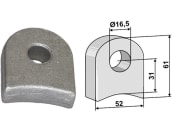 Industriehof® Halter 61 x 52 x 18 mm, Bohrung 16,5 mm, ohne Sechkantansatz Sicma Schlegelmesser, 63-RM-918 