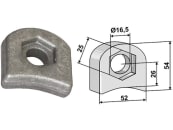 Industriehof® Halter 54 x 52 x 18,5 mm, Bohrung 16,5 mm, mit Sechkantansatz Nobili Schlegelmesser, 63-RM-920 