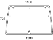 Heckscheibe, grün, 7 Bohrungen, Siebdruck, Bohrungsabstand oben 870 mm, für Lindner Geotrac 