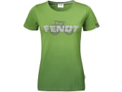 Fendt T-Shirt für Damen grün; grau, Logo-/Traktoraufdruck vorn, Logo hinten, mit Farbverlauf 