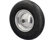 Knochenmuß Komplettrad 400x100, 4.80/4.00-8 4 PR Rille, Felge Stahlblech, silber lackiert, Rollenlager, Nabe 100 x 20 mm 