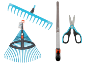 GARDENA combisystem Set "Rechen" bestehend aus cs Rechen 14 Zinken + cs Holzstiel 130 cm + cs-Kunststoff-Verstellbesen + SchnippSchnapp Gartenschere GARDENA combisystem Set "Rechen" bestehend aus cs Rechen 14 Zinken + cs Holzstiel 130 cm + cs-Kunststoff-Verstellbesen + SchnippSchnapp Gartenschere