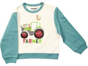 Fendt Sweatshirt für Babys 100 % Bio-Baumwolle weiß; türkis, Aufdruck Little Farmer, Traktor und Huhn 