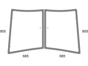 Eckscheibe grün, links/rechts, Siebdruck, für Traktor Massey Ferguson 5.S, 6.S, 7.S, 600, 5000, 6000, 7000, 8000 