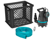 Gardena Hochwasser-Set Schmutzwasser-Tauchpumpe 10500 BASIC mit Flachschlauch-Kit und praktischem Korb 
