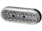 Hella® LED-Blink-Positionsleuchte oval, vorn links/rechts, 165 x 58 x 31 mm, 12 – 24 V DC, 26 (Positionslicht: 12 weiße LEDs, Blinklicht: 14 gelbe LEDs), E9 11490, 2BE 357 022-001 