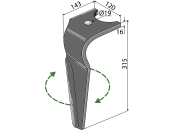 Industriehof® Kreiseleggenzinken links/rechts 120 x 315 x 16 mm, Bohrung 19 mm für Kuhn 