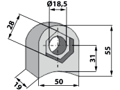 Industriehof® Halter 55 x 50 x 19 mm, Bohrung 18,5 mm für Rotoram Schlegelhäcksler, 63-RM-902 