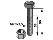 Industriehof® Sechskantschraube M 20 x 2,5 x 90 - 10.9 mit Sicherungsmutter für Bomford, Mc Connel, Perfect, 63-2091 