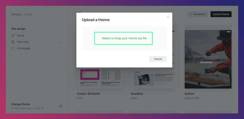 Upload Theme