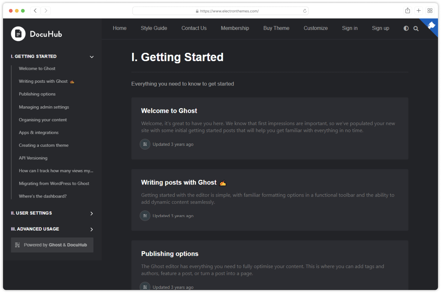 Best documentation ghost themes for ghost cms in 2025