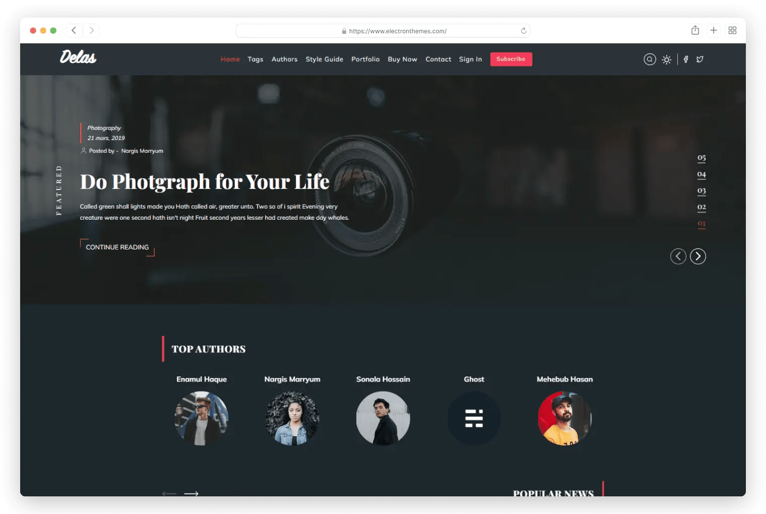 Delas - Creative portfolio and magazine dark ghost theme