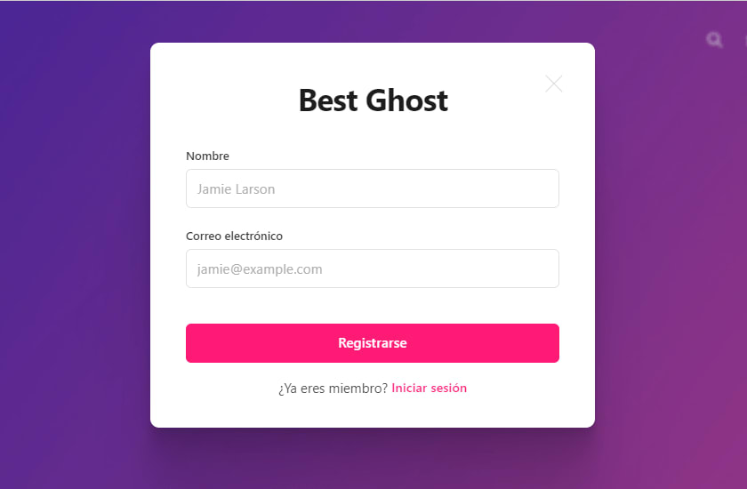 ghost signup form