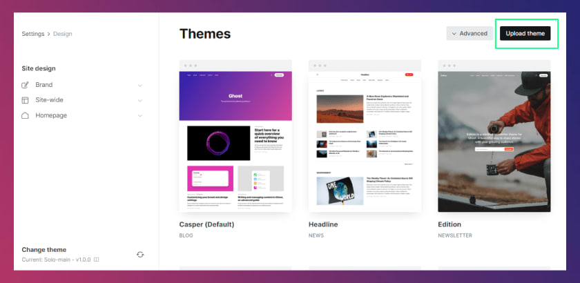 Upload Theme