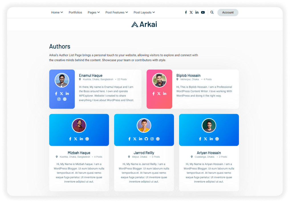 Arkai Author List Page