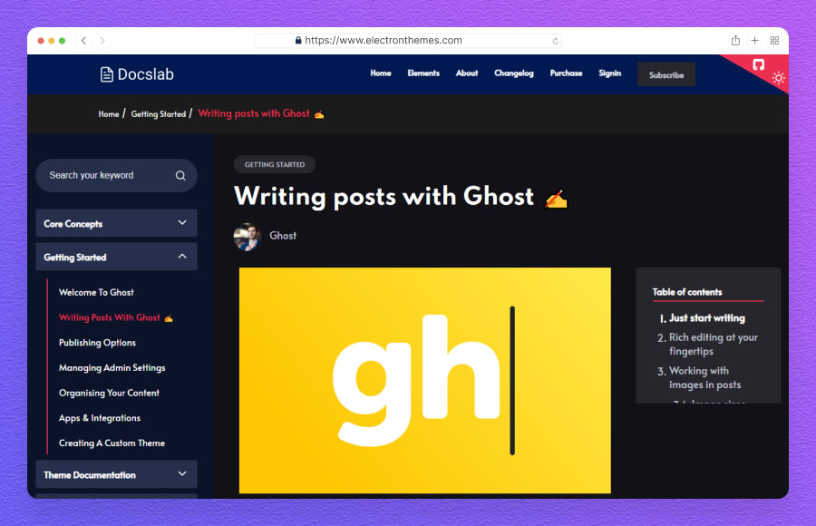 docslab customizable documentation theme singlepost page