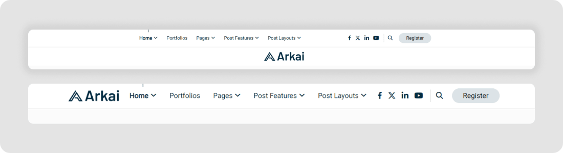 Arkai wordpress theme header variations