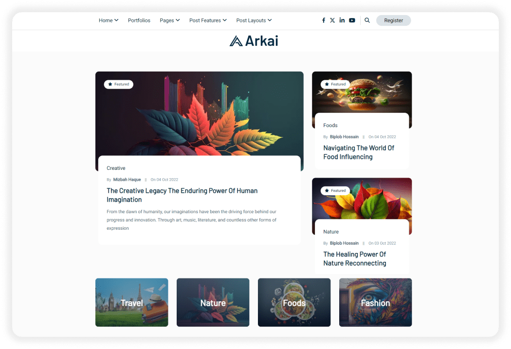 Arkai responsive blog theme: Home 2