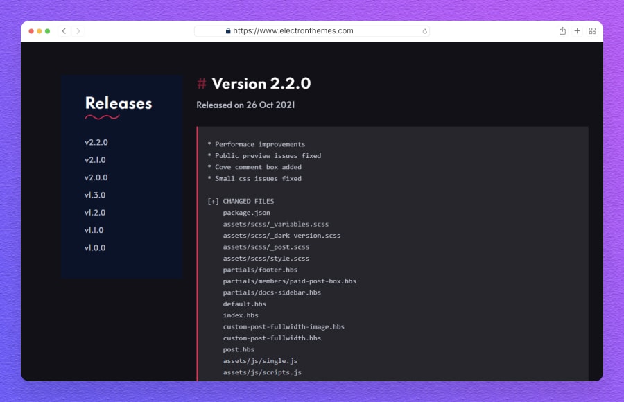changelogs on Docslab documentation theme