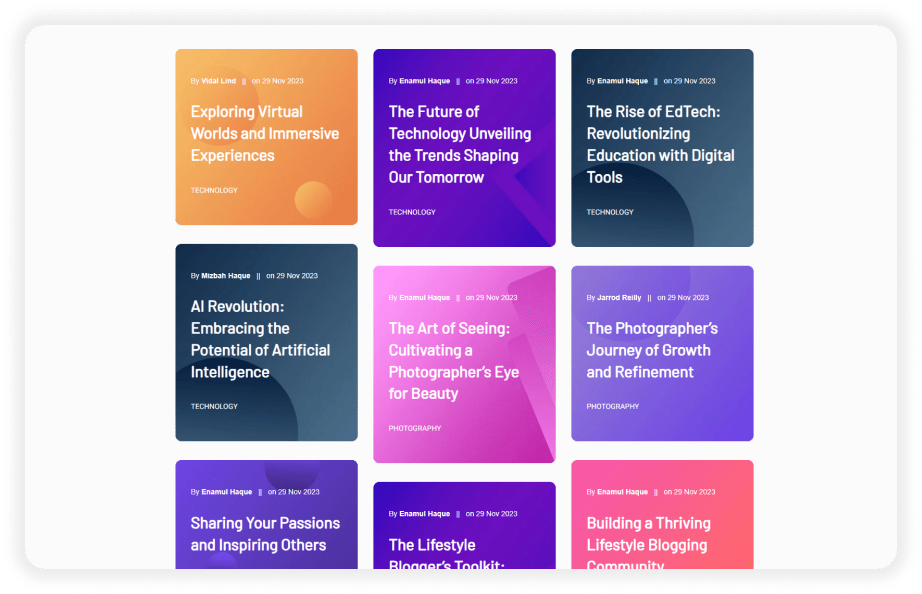Colorful Post Card on this lightweight WordPress theme