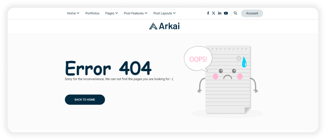 404 Error Page on Arkai fast-loading theme