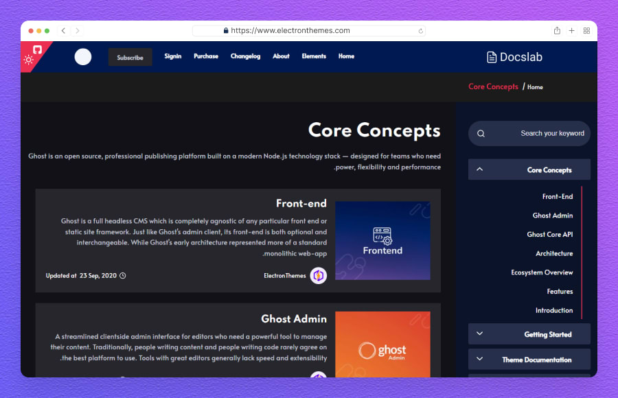 ghost docs theme that support RTL