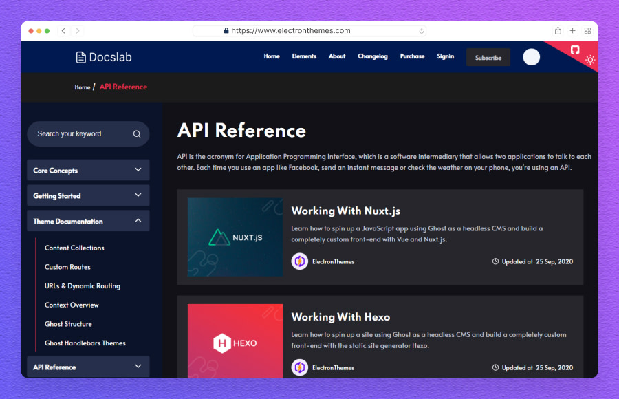 Documentation theme for Ghost Post listing style